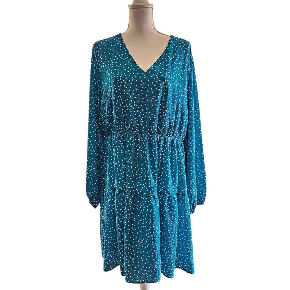 Blue Long Sleeve V-Neck Sundress